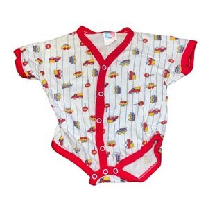 Vintage Judy Philippine Baby Bodysuit 0-6M Cars Trucks Snap Cotton Romper AOP